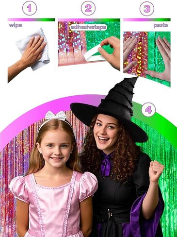 Pink and Green Party Decorations Birthday Curtain Streamers Witch Merch Decor Booth Photo Backdrop Streamers Kit Movie Themed Accessories 2 Pack in Saudi Arabia