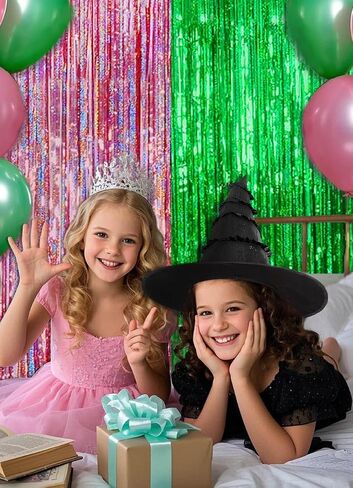 Pink and Green Party Decorations Birthday Curtain Streamers Witch Merch Decor Booth Photo Backdrop Streamers Kit Movie Themed Accessories 2 Pack in Saudi Arabia
