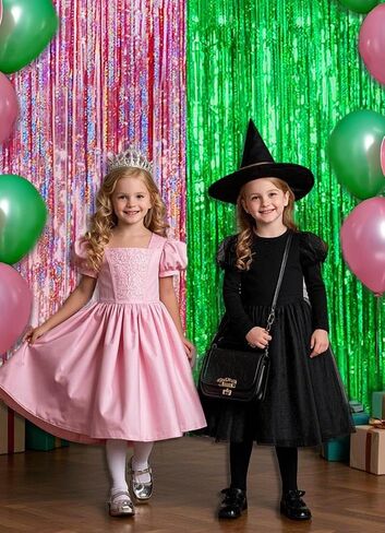 Pink and Green Party Decorations Birthday Curtain Streamers Witch Merch Decor Booth Photo Backdrop Streamers Kit Movie Themed Accessories 2 Pack in Saudi Arabia