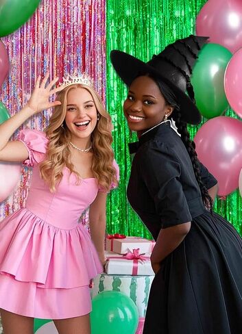 Pink and Green Party Decorations Birthday Curtain Streamers Witch Merch Decor Booth Photo Backdrop Streamers Kit Movie Themed Accessories 2 Pack in Saudi Arabia