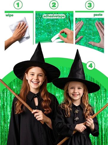 Pink and Green Party Decorations Birthday Curtain Streamers Witch Merch Decor Booth Photo Backdrop Streamers Kit Movie Themed Accessories 2 Pack in Saudi Arabia