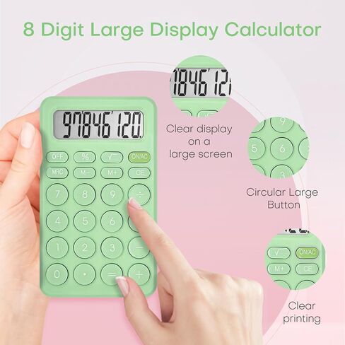 آلة حاسبة لطيفة، آلة حاسبة أساسية بأربع وظائف للمعلمين والطلاب والمكتب الأساسي، آلة حاسبة صغيرة محمولة، 8 أرقام مع شاشة LCD، زر حساس، 5.5×3.2 بوصة وردي in Kuwait
