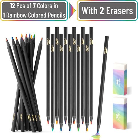 Mr. Pen- Rainbow Pencils, 12 Pack, 7 Color in 1 Rainbow Colored Pencil with Sharpener, Fun Pencils for Kids, Rainbow Pencils for Kids, Colored Pencils for Kids, Color Pencils for Kids in Saudi Arabia