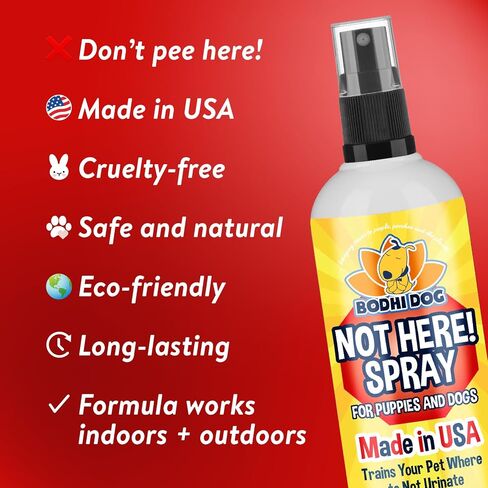 Bodhi Dog Not Here Spray - Trains Your Pet Where Not to Pee Indoors or Outdoors - Anti Marking Deterrent for Furniture, Carpet and Floor - Training Corrector for Puppies & Dogs - Made in USA (8 Fl Oz) in Kuwait