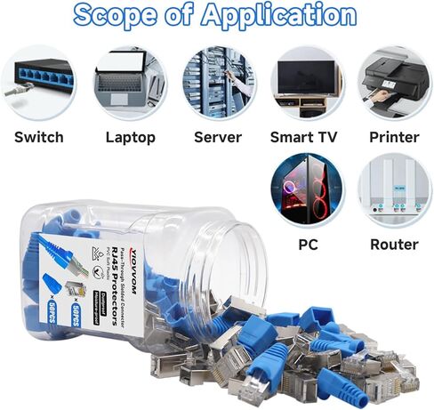 50pcs RJ45 Shielded Pass Through Connectors, 50PCS RJ45 Strain Relief Boots, Cat 6 Pass Through RJ45 Connectors for Solid or Stranded UTP Ethernet Cable 23-26AWG in Kuwait