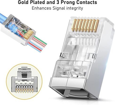 50pcs RJ45 Shielded Pass Through Connectors, 50PCS RJ45 Strain Relief Boots, Cat 6 Pass Through RJ45 Connectors for Solid or Stranded UTP Ethernet Cable 23-26AWG in Kuwait