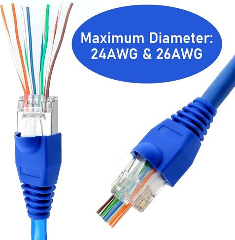 50pcs RJ45 Shielded Pass Through Connectors, 50PCS RJ45 Strain Relief Boots, Cat 6 Pass Through RJ45 Connectors for Solid or Stranded UTP Ethernet Cable 23-26AWG in Saudi Arabia