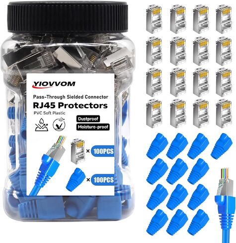 50pcs RJ45 Shielded Pass Through Connectors, 50PCS RJ45 Strain Relief Boots, Cat 6 Pass Through RJ45 Connectors for Solid or Stranded UTP Ethernet Cable 23-26AWG in Saudi Arabia