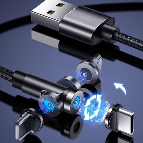 Magnetic Charging Cable 540° Rotation（7-Pack, 1.6ft/3.3ft/3.3ft/6.6ft/6.6ft/10ft/10ft, 3 in 1 USB C Magnetic Phone Charger Cable Compatible with Micro USB/Type C/iProduct Device (Black) in Saudi Arabia