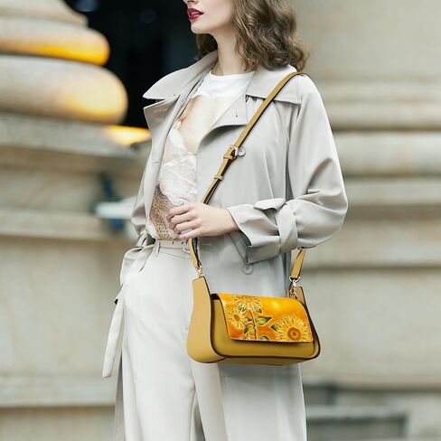 Shoulder Bags for Women, Genuine Leather Shoulder Bag for Women Hand Carved Painted Leather Clutch Saddle Bag with 2 Removable Strap Cute Hobo Tote Handbag Purse (Deer) in Saudi Arabia