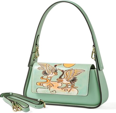 Shoulder Bags for Women, Genuine Leather Shoulder Bag for Women Hand Carved Painted Leather Clutch Saddle Bag with 2 Removable Strap Cute Hobo Tote Handbag Purse (Deer) in Saudi Arabia