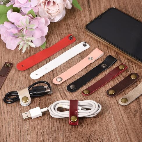 MECCANIXITY Pack of 8 Leather Cable Straps Cord Organizer 63x16mm Portable Cable Leather Clips Brown Earphone Cord Management for Cable, Wire in Kuwait