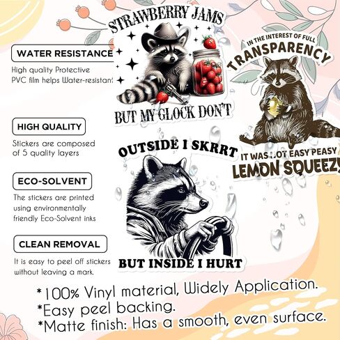 Set 3PCS 2 Inches - Funny Raccoon Easy Peasy Lemon Squeezyy - Outside I Skrrt But Inside I Hurt - Only You Can Prevent Dumpster Fire 2" Waterproof Vinyl Decal for Water Bottles Tumbler Laptop Car in Saudi Arabia