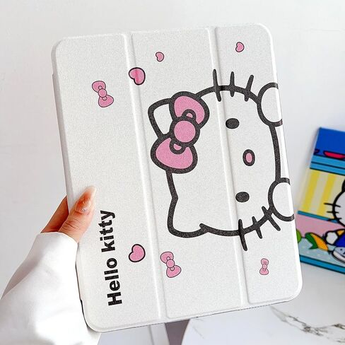 حالة كرتون لطيفة لجيل iPad 10th 10.9 بوصة 2022 مع حامل قلم رصاص ، Trifold Stand Smart iPad مع TPU ناعمة الاستيقاظ/النوم (أبيض) in Kuwait