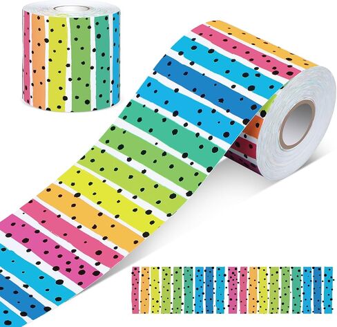 Zonon Classroom Bulletin Board Border 65 Feet Polk Dot Stripes Straight Rolled Border Trim Colorful Classroom Borders for Bulletin Board Decorations School Classroom Home (Rainbow) in Saudi Arabia