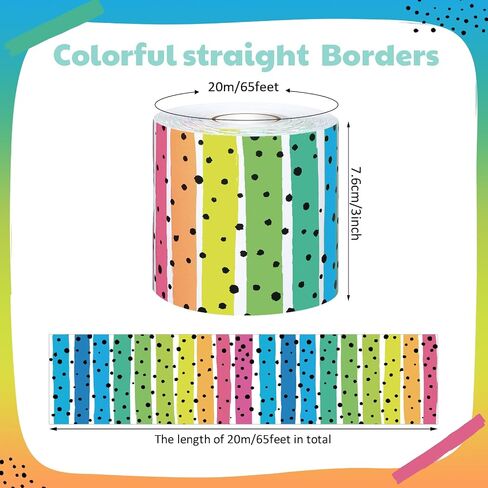 Zonon Classroom Bulletin Board Border 65 Feet Polk Dot Stripes Straight Rolled Border Trim Colorful Classroom Borders for Bulletin Board Decorations School Classroom Home (Rainbow) in Saudi Arabia