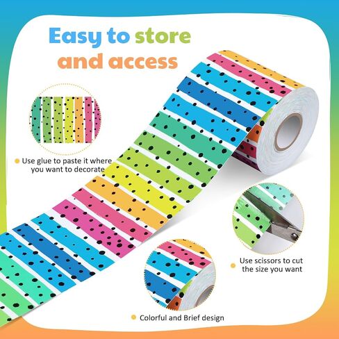 Zonon Classroom Bulletin Board Border 65 Feet Polk Dot Stripes Straight Rolled Border Trim Colorful Classroom Borders for Bulletin Board Decorations School Classroom Home (Rainbow) in Saudi Arabia