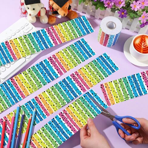 Zonon Classroom Bulletin Board Border 65 Feet Polk Dot Stripes Straight Rolled Border Trim Colorful Classroom Borders for Bulletin Board Decorations School Classroom Home (Rainbow) in Saudi Arabia