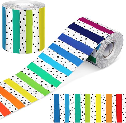 Zonon Classroom Bulletin Board Border 65 Feet Polk Dot Stripes Straight Rolled Border Trim Colorful Classroom Borders for Bulletin Board Decorations School Classroom Home (Rainbow) in Saudi Arabia