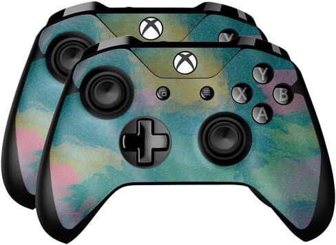 Glossy Glitter Skin Compatible with Microsoft Xbox One Controller (2 Pack) - Watercolor Blue - Premium 3M Vinyl Protective Wrap Decal Cover - Easy to Apply | Crafted in The USA by MightySkins in Saudi Arabia