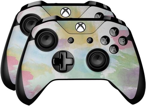 Glossy Glitter Skin Compatible with Microsoft Xbox One Controller (2 Pack) - Watercolor Blue - Premium 3M Vinyl Protective Wrap Decal Cover - Easy to Apply | Crafted in The USA by MightySkins in Saudi Arabia