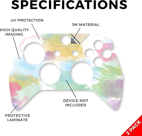 Glossy Glitter Skin Compatible with Microsoft Xbox One Controller (2 Pack) - Watercolor Blue - Premium 3M Vinyl Protective Wrap Decal Cover - Easy to Apply | Crafted in The USA by MightySkins in Saudi Arabia