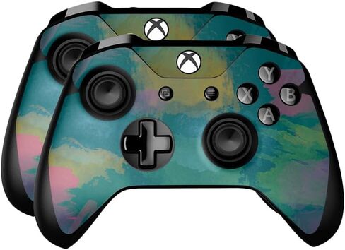 Glossy Glitter Skin Compatible with Microsoft Xbox One Controller (2 Pack) - Watercolor Blue - Premium 3M Vinyl Protective Wrap Decal Cover - Easy to Apply | Crafted in The USA by MightySkins in Saudi Arabia