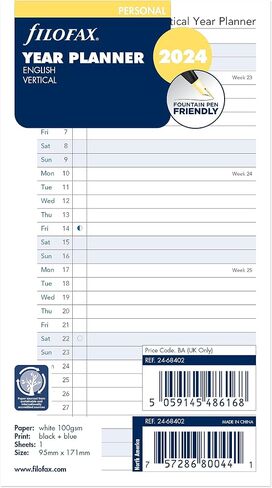 Filofax Calendar Diary Refill, Personal/Compact Size, Vertical Year Planner, White Paper, English, 2025 (C68402-25) in Saudi Arabia