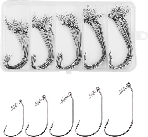 Twistlock Fishing Hooks with Centering Pin, 30pcs Twist Lock Hooks Worm Hooks for Bass Fishing Unweighted Swimbait Hooks for Soft Plastics Saltwater Freshwater Fishing in Saudi Arabia
