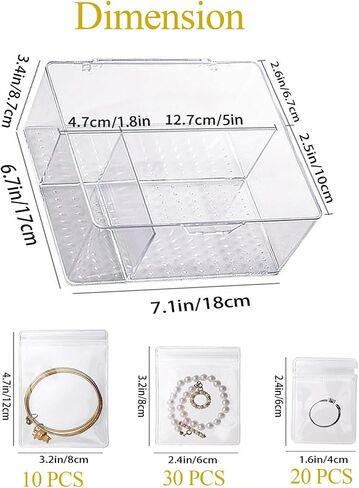 Acrylic Jewelry Holder Organizer Box with Velvet Tray, Rotating Necklace and Earring Display Stand, 24 Hooks Clear Storage Rack for Bracelets, Rings, and Long Necklaces in Kuwait