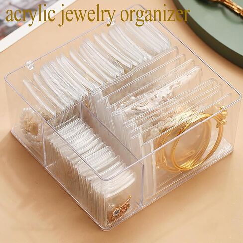 Acrylic Jewelry Holder Organizer Box with Velvet Tray, Rotating Necklace and Earring Display Stand, 24 Hooks Clear Storage Rack for Bracelets, Rings, and Long Necklaces in Kuwait