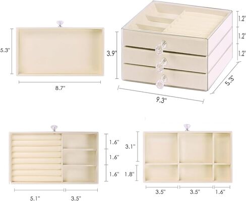 Acrylic Jewelry Holder Organizer Box with Velvet Tray, Rotating Necklace and Earring Display Stand, 24 Hooks Clear Storage Rack for Bracelets, Rings, and Long Necklaces in Kuwait