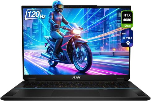 MSI Stealth 18 AI Studio Gaming Laptop, Intel Ultra 9-185H, 64 GB DDR5 RAM, 2 TB PCIe SSD, 18" WQUXGA (3840x2400) 120 Hz Mini LED Display, Nvidia G-Force RTX 4080, Backlit Keyboard, W11 Home, Midnight in Saudi Arabia