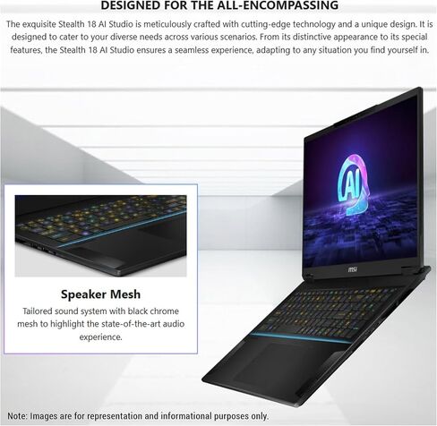 MSI Stealth 18 AI Studio Gaming Laptop, Intel Ultra 9-185H, 64 GB DDR5 RAM, 2 TB PCIe SSD, 18" WQUXGA (3840x2400) 120 Hz Mini LED Display, Nvidia G-Force RTX 4080, Backlit Keyboard, W11 Home, Midnight in Saudi Arabia