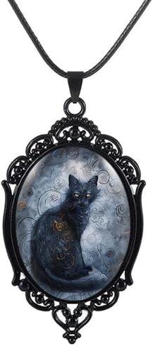 Goth Black Cat Cameo Necklace Set Vintage Gothic Black Cat Pendant Halloween Witch Costume Accessories Women Girls Chocker Jewelry Gift in Saudi Arabia