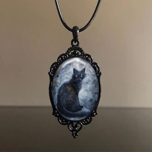 Goth Black Cat Cameo Necklace Set Vintage Gothic Black Cat Pendant Halloween Witch Costume Accessories Women Girls Chocker Jewelry Gift in Saudi Arabia