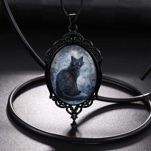 Goth Black Cat Cameo Necklace Set Vintage Gothic Black Cat Pendant Halloween Witch Costume Accessories Women Girls Chocker Jewelry Gift in Saudi Arabia