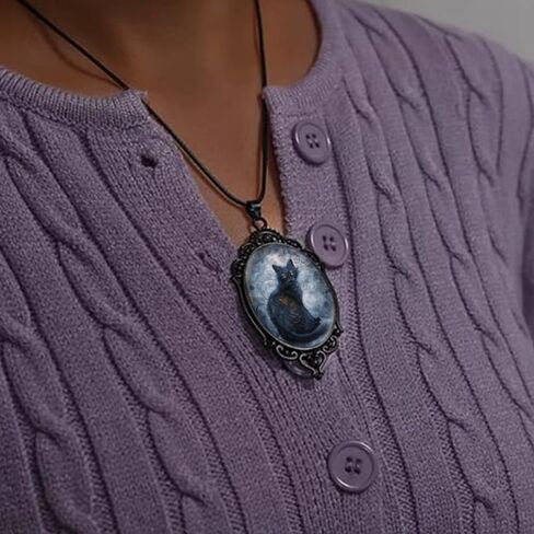 Goth Black Cat Cameo Necklace Set Vintage Gothic Black Cat Pendant Halloween Witch Costume Accessories Women Girls Chocker Jewelry Gift in Saudi Arabia