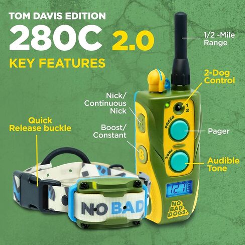 Dogtra E-Collar Tom Davis 280C Boost & Lock, Waterproof, 1/2-Mile Range Dog Training Collar with Remote, Rechargeable, 127 Levels, Vibration, Bungee, No Bad Dogs Trainer for Small, Medium, Large Dogs in Kuwait