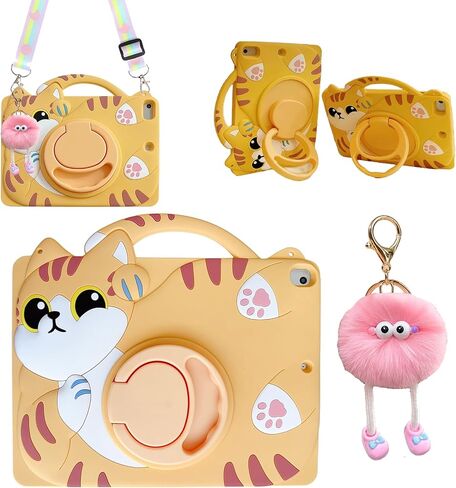 3D Cute Press Duck Case for iPad 10th Generation (2022) 10.9 inch/iPad (A16) 11th 2025 11 inch,Cartoon Character Duck Soft Silicone Rotating Stand Case with Lanyard for Kids Teens Girls Women in Kuwait