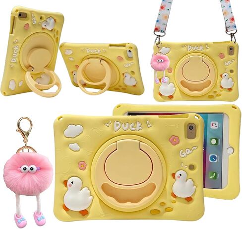 3D Cute Press Duck Case for iPad 10th Generation (2022) 10.9 inch/iPad (A16) 11th 2025 11 inch,Cartoon Character Duck Soft Silicone Rotating Stand Case with Lanyard for Kids Teens Girls Women in Kuwait