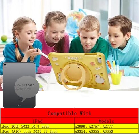 3D Cute Press Duck Case for iPad 10th Generation (2022) 10.9 inch/iPad (A16) 11th 2025 11 inch,Cartoon Character Duck Soft Silicone Rotating Stand Case with Lanyard for Kids Teens Girls Women in Kuwait