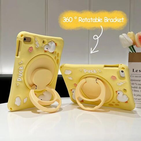 3D Cute Press Duck Case for iPad 10th Generation (2022) 10.9 inch/iPad (A16) 11th 2025 11 inch,Cartoon Character Duck Soft Silicone Rotating Stand Case with Lanyard for Kids Teens Girls Women in Kuwait