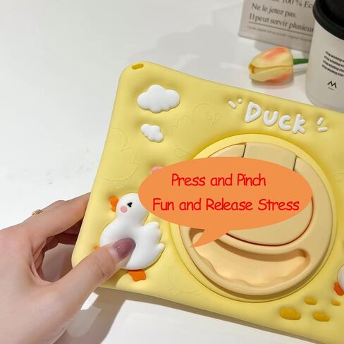 3D Cute Press Duck Case for iPad 10th Generation (2022) 10.9 inch/iPad (A16) 11th 2025 11 inch,Cartoon Character Duck Soft Silicone Rotating Stand Case with Lanyard for Kids Teens Girls Women in Kuwait