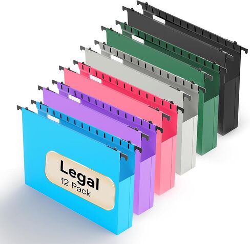 Extra Capacity Legal Size Plastic Hanging File Folders,Heavy Duty 2 Inch Expansion,12 Pack Reinforced Expanding Legal Hanging Folders,Legal Filing Cabinet Folders for Bulky Files,Assorted Color in Saudi Arabia