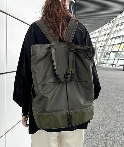 Barsine Convertible Tote Backpack with Shoe Compartment, 28L Large Foldable Backpack for Travel Lightweight, Dark Green in Saudi Arabia