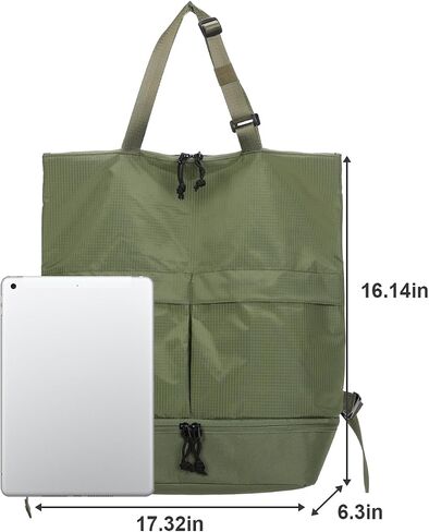Barsine Convertible Tote Backpack with Shoe Compartment, 28L Large Foldable Backpack for Travel Lightweight, Dark Green in Saudi Arabia