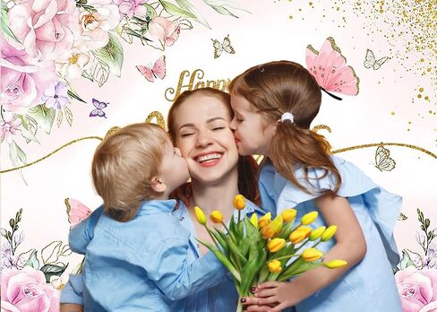 CYLYH 7x5ft Happy Mother's Day Backdrop Floral Pink with Golden Dots Vinyl in Saudi Arabia