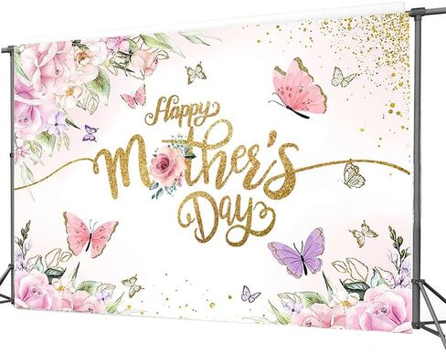 CYLYH 7x5ft Happy Mother's Day Backdrop Floral Pink with Golden Dots Vinyl in Saudi Arabia