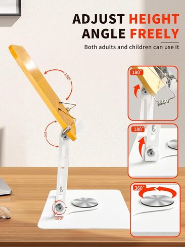 Computer Bracket Height&Angle Adjustable Book Holder 360° Rotating Base Foldable Cookbook Stand Recipe Book Holder with Elastic Page Clips in Saudi Arabia